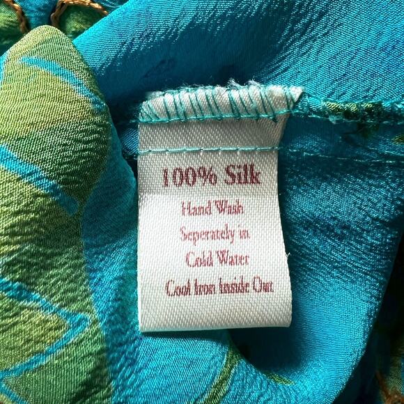 100% Upcycled Silk Indie Ella Embroidered Tunic - Turquoise - OS - Picture 7 of 10